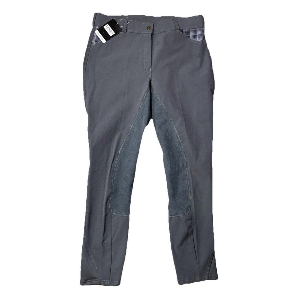 Dover Saddlery Riding Sport Gray Patch Breeches - Size 36 Equestrian Pants